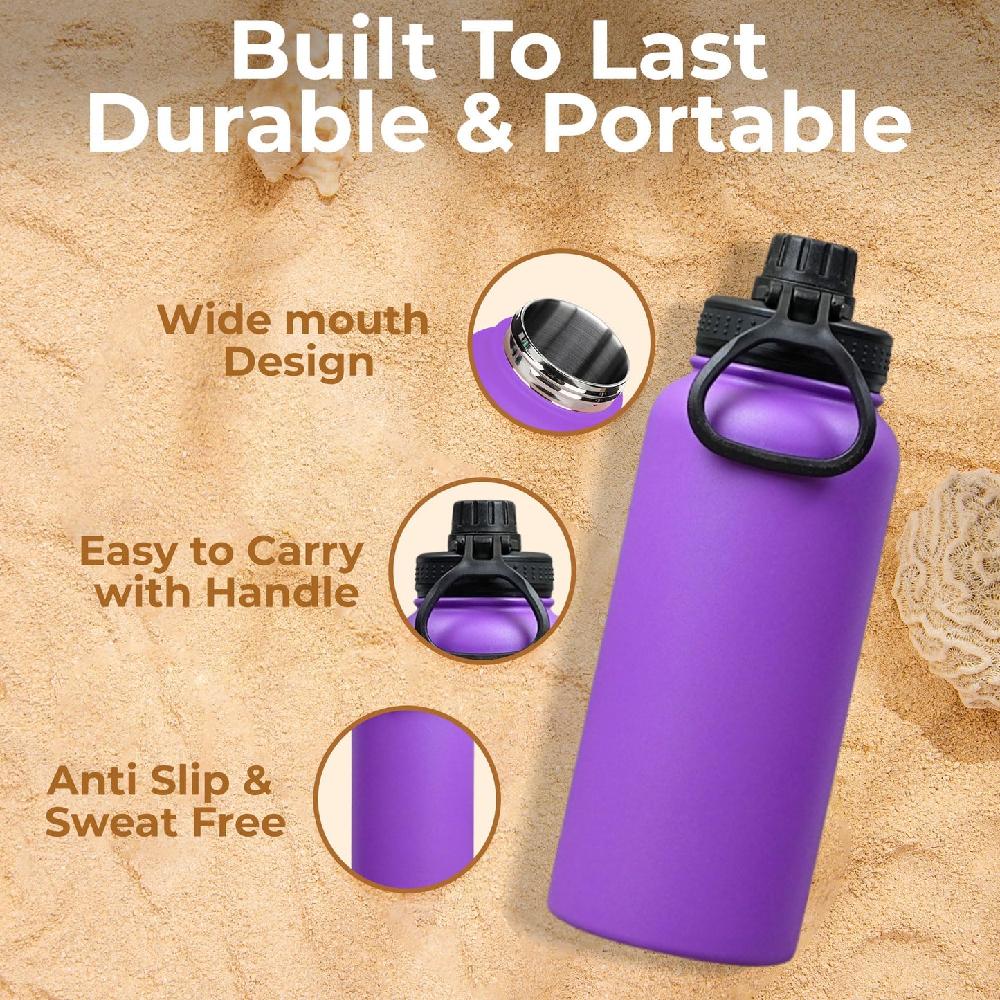 SAMNATE Insulated Stainless Steel coffee Flask - 1L(34oz) Large Capacity thermal flask for Hot and Cold Drinks - Leakproof Travel hot water Flask with Cup for Coffee, Tea, Water