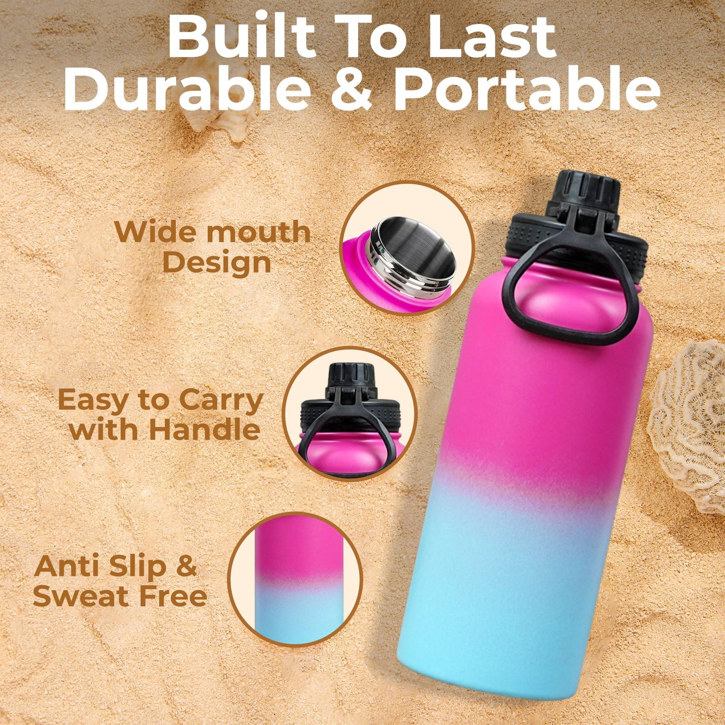 SAMNATE Insulated Stainless Steel coffee Flask - 1L(34oz) Large Capacity thermal flask for Hot and Cold Drinks - Leakproof Travel hot water Flask with Cup for Coffee, Tea, Water