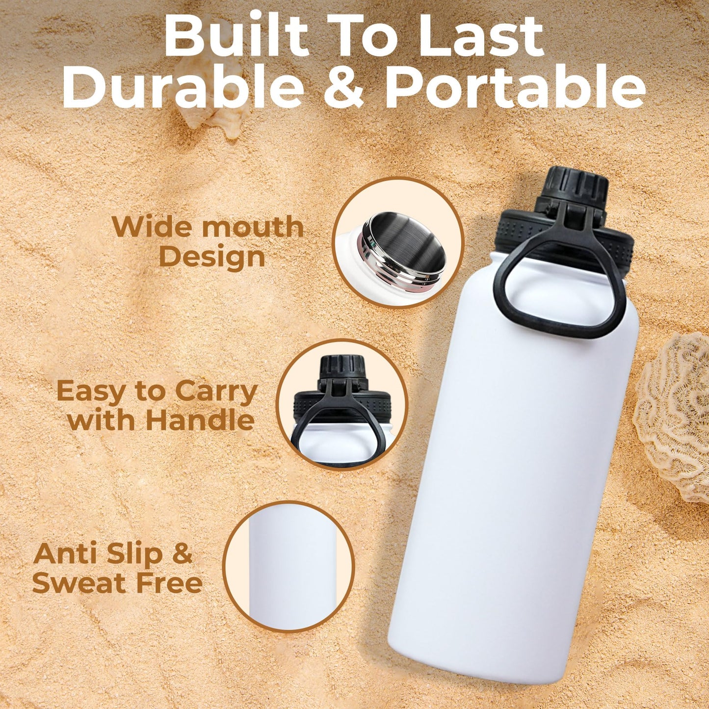 SAMNATE Insulated Stainless Steel coffee Flask - 1L(34oz) Large Capacity thermal flask for Hot and Cold Drinks - Leakproof Travel hot water Flask with Cup for Coffee, Tea, Water