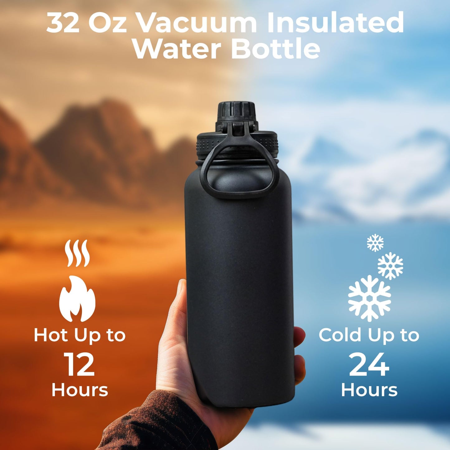 SAMNATE Insulated Stainless Steel coffee Flask - 1L(34oz) Large Capacity thermal flask for Hot and Cold Drinks - Leakproof Travel hot water Flask with Cup for Coffee, Tea, Water