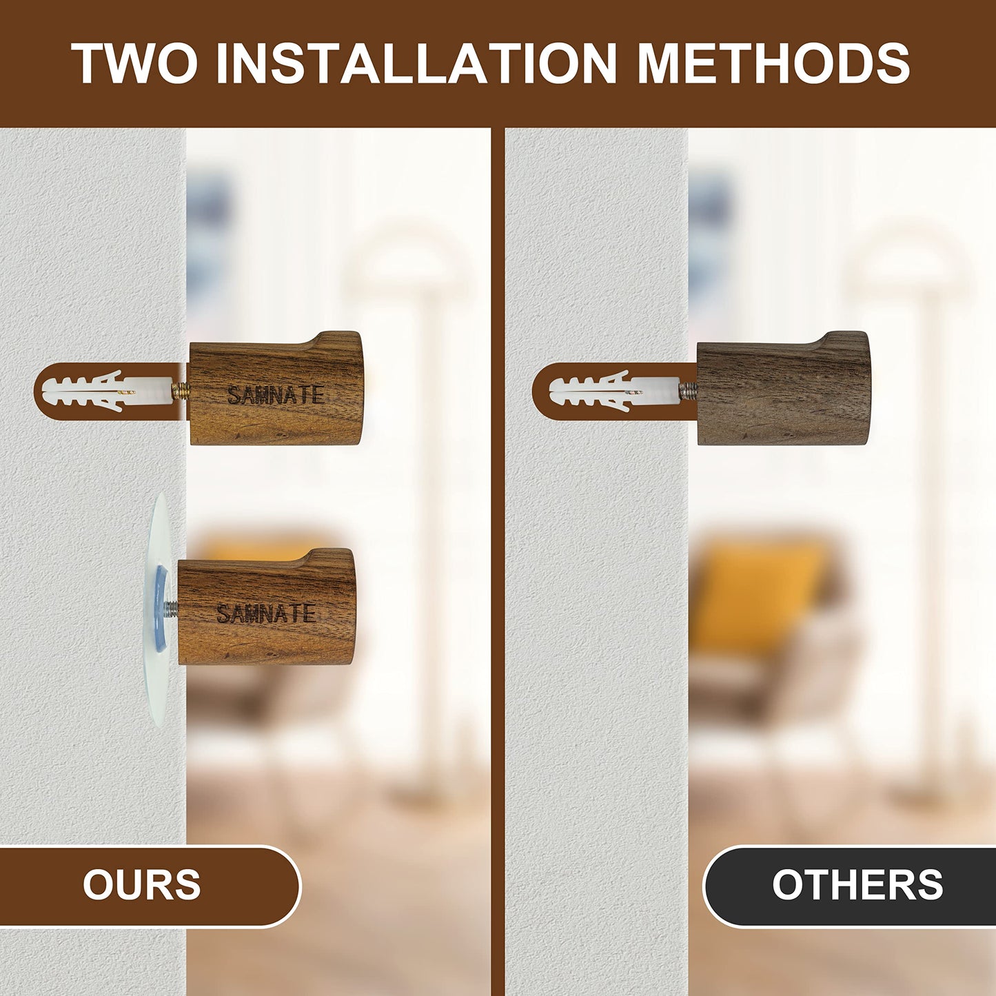 SAMNATE Elegant Wooden Coat Hooks - Wall Mounted Solid Oak Rack with Pegs for Hanging Coats, Towels, and Accessories