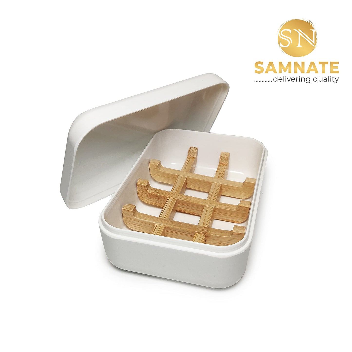 SAMNATE Soap Dish with Bag Durable Anti Mould Natural Wooden Bamboo Soap Dish Storage Hold Soap Dishes for Bar