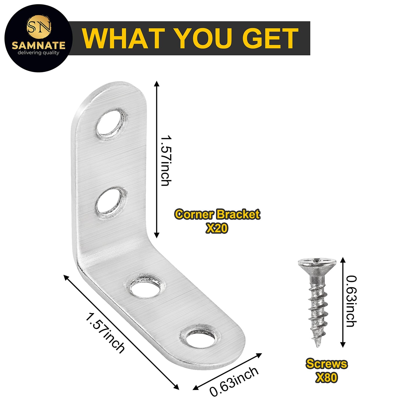 SAMNATE Heavy Duty L Brackets – 20pcs Steel Set