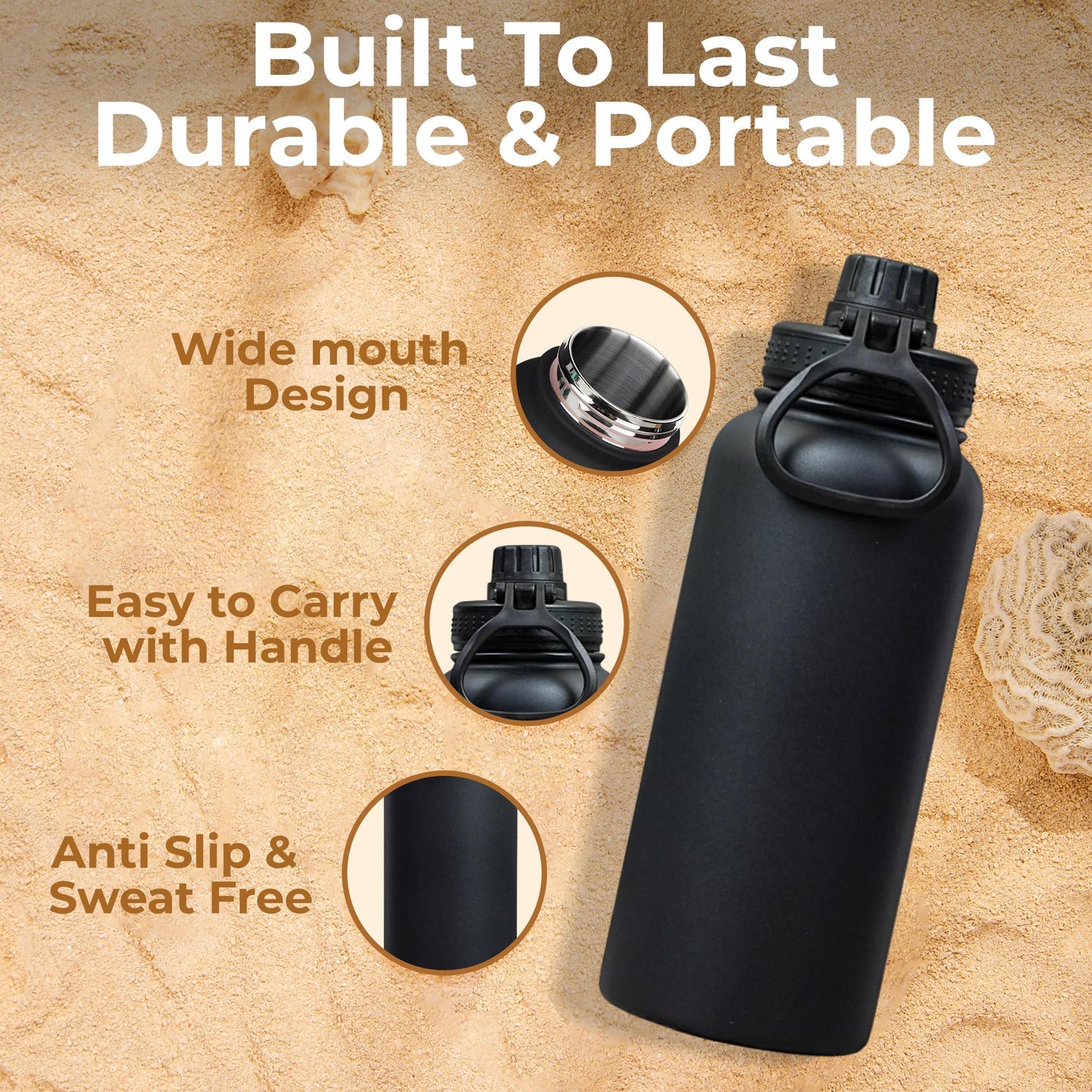 SAMNATE Insulated Stainless Steel coffee Flask - 1L(34oz) Large Capacity thermal flask for Hot and Cold Drinks - Leakproof Travel hot water Flask with Cup for Coffee, Tea, Water