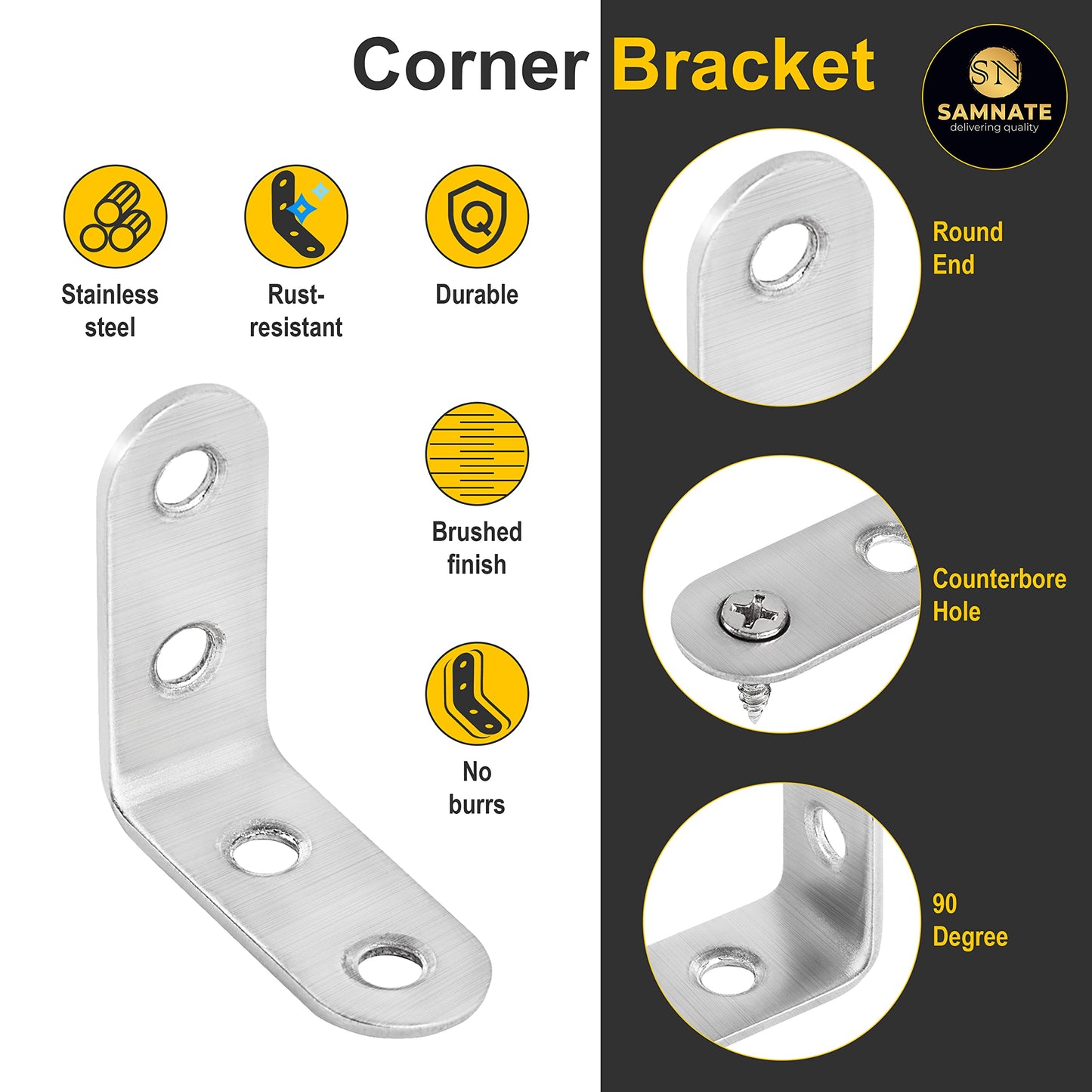 SAMNATE Heavy Duty L Brackets – 20pcs Steel Set