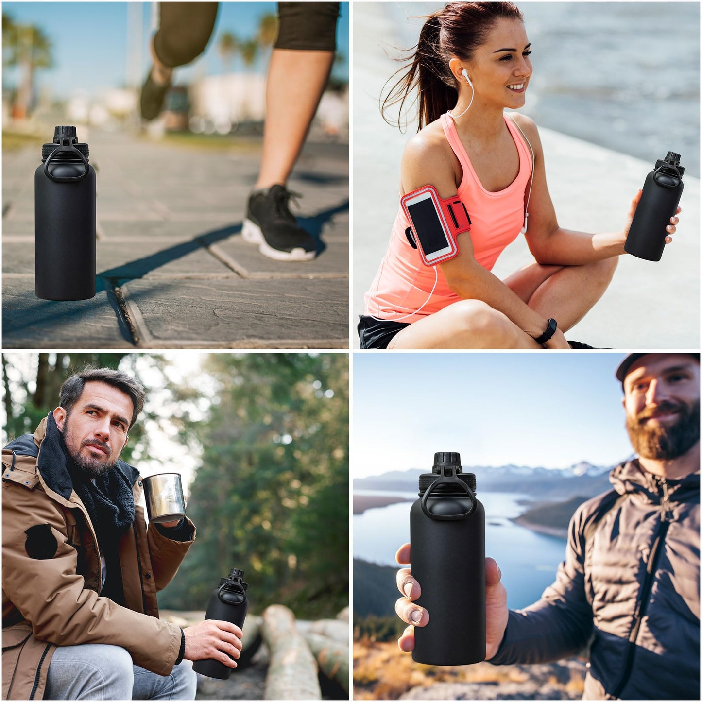 SAMNATE Insulated Stainless Steel coffee Flask - 1L(34oz) Large Capacity thermal flask for Hot and Cold Drinks - Leakproof Travel hot water Flask with Cup for Coffee, Tea, Water