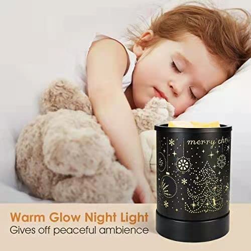 SAMNATE Electric Wax Melt Warmer Black metal Oil Burner lamp Fragrance Scented Melter with 7 Colors LED Changing Light Replacement Silicone Tray for living home (Xmas Pattern)