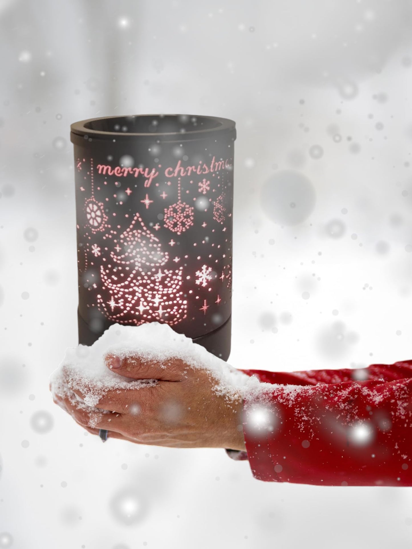 SAMNATE Electric Wax Melt Warmer Black metal Oil Burner lamp Fragrance Scented Melter with 7 Colors LED Changing Light Replacement Silicone Tray for living home (Xmas Pattern)