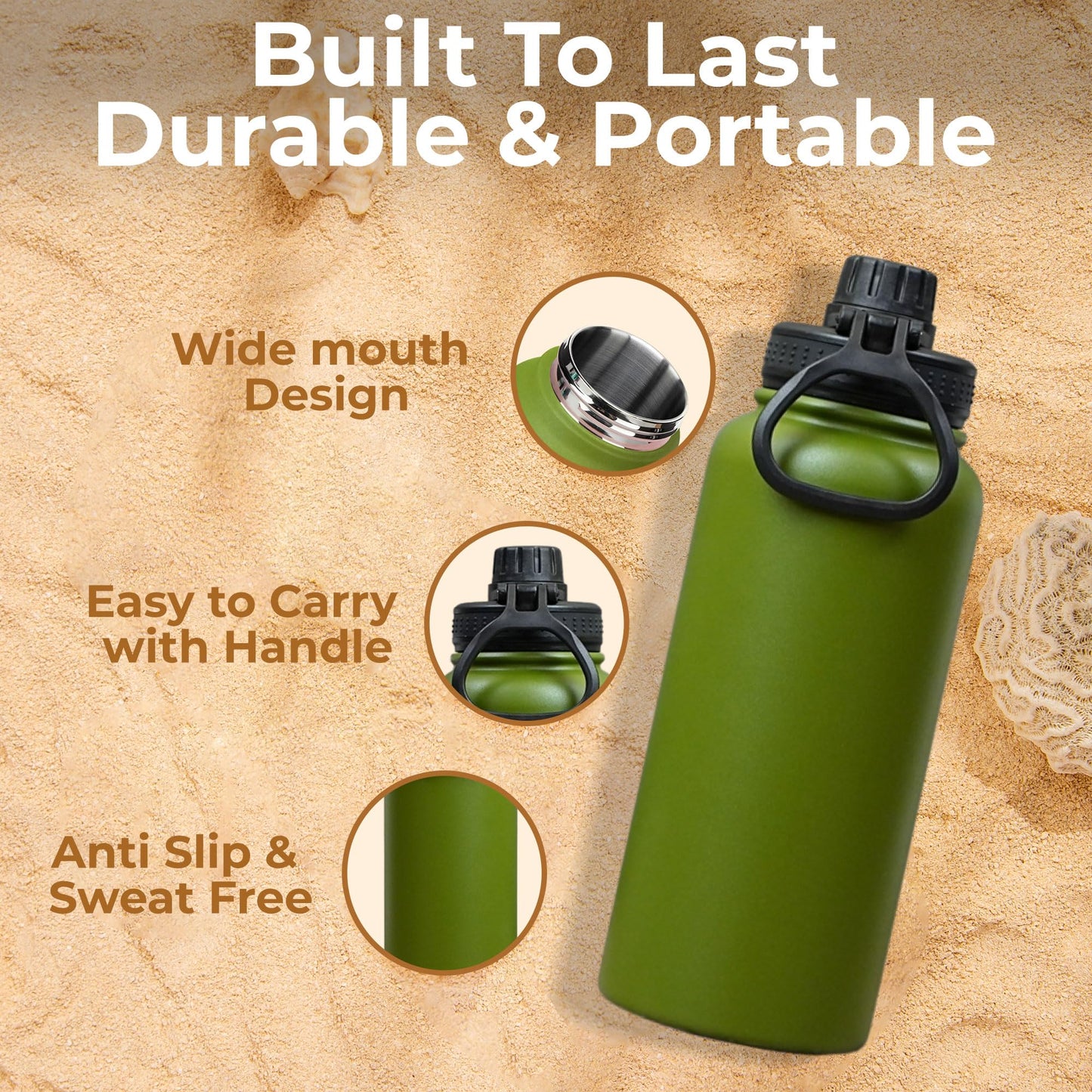 SAMNATE Insulated Stainless Steel coffee Flask - 1L(34oz) Large Capacity thermal flask for Hot and Cold Drinks - Leakproof Travel hot water Flask with Cup for Coffee, Tea, Water
