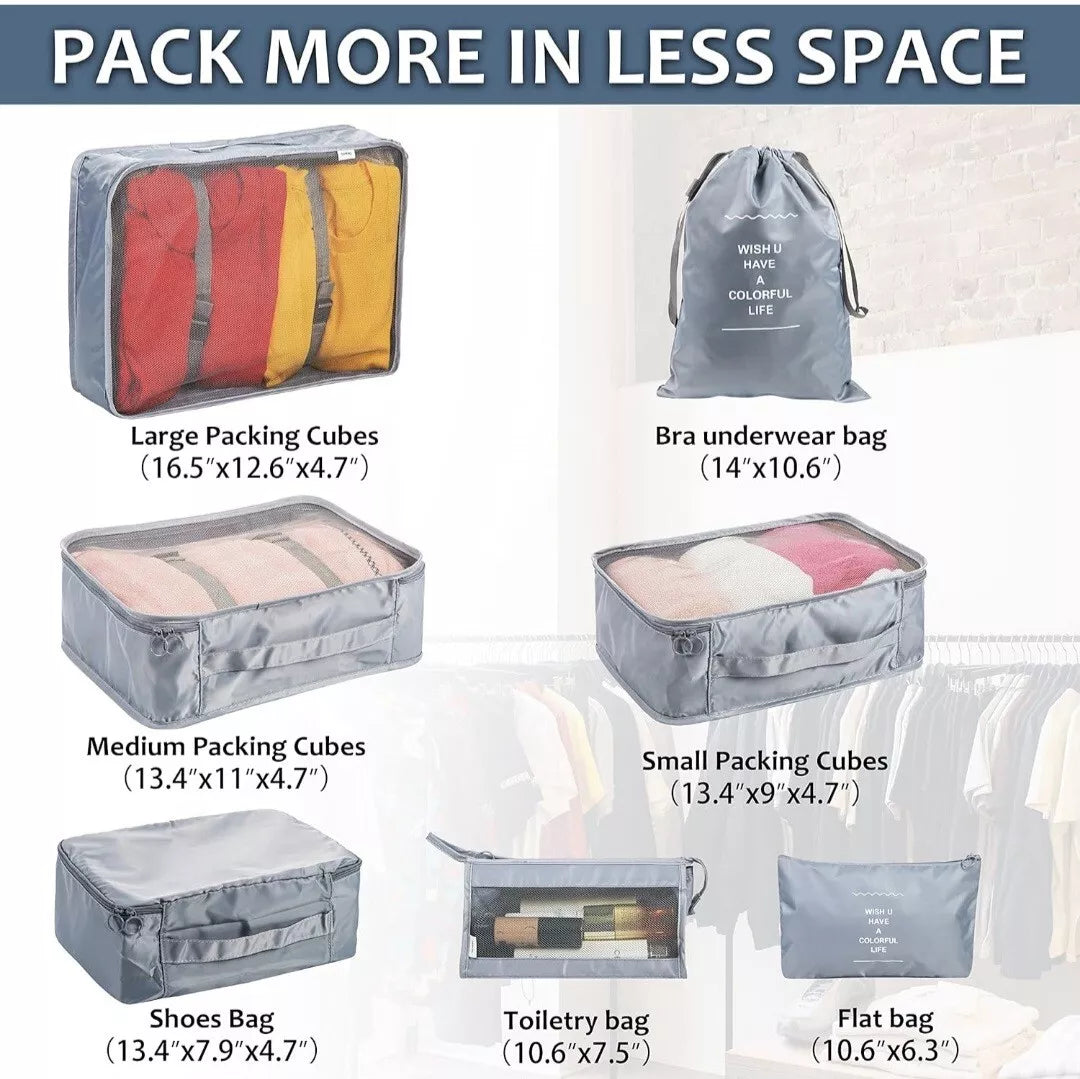 Packing Cubes for Suitcases - Travel Packing Organizers, Luggage Organizer Bags Set - Ideal for Carry On, Compression Travel Cubes for Packing - Ultimate Suitcase Organizer Solution(GREY)