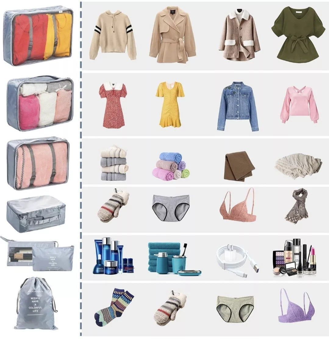 Packing Cubes for Suitcases - Travel Packing Organizers, Luggage Organizer Bags Set - Ideal for Carry On, Compression Travel Cubes for Packing - Ultimate Suitcase Organizer Solution(GREY)