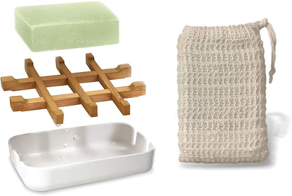 SAMNATE Soap Dish with Bag Durable Anti Mould Natural Wooden Bamboo Soap Dish Storage Hold Soap Dishes for Bar