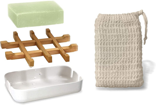 SAMNATE Soap Dish with Bag Durable Anti Mould Natural Wooden Bamboo Soap Dish Storage Hold Soap Dishes for Bar
