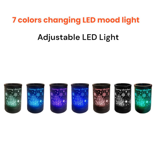 SAMNATE Electric Wax Melt Warmer Black metal Oil Burner lamp Fragrance Scented Melter with 7 Colors LED Changing Light Replacement Silicone Tray for living home (Xmas Pattern)