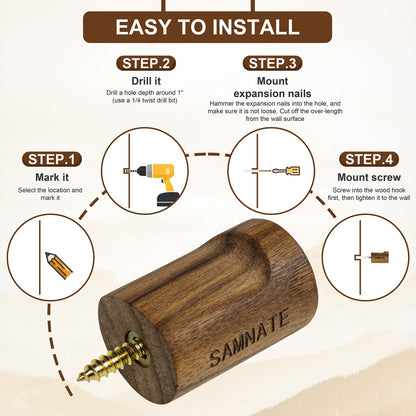 SAMNATE Elegant Wooden Coat Hooks - Wall Mounted Solid Oak Rack with Pegs for Hanging Coats, Towels, and Accessories
