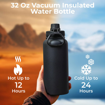 SAMNATE Insulated Stainless Steel coffee Flask - 1L(34oz) Large Capacity thermal flask for Hot and Cold Drinks - Leakproof Travel hot water Flask with Cup for Coffee, Tea, Water