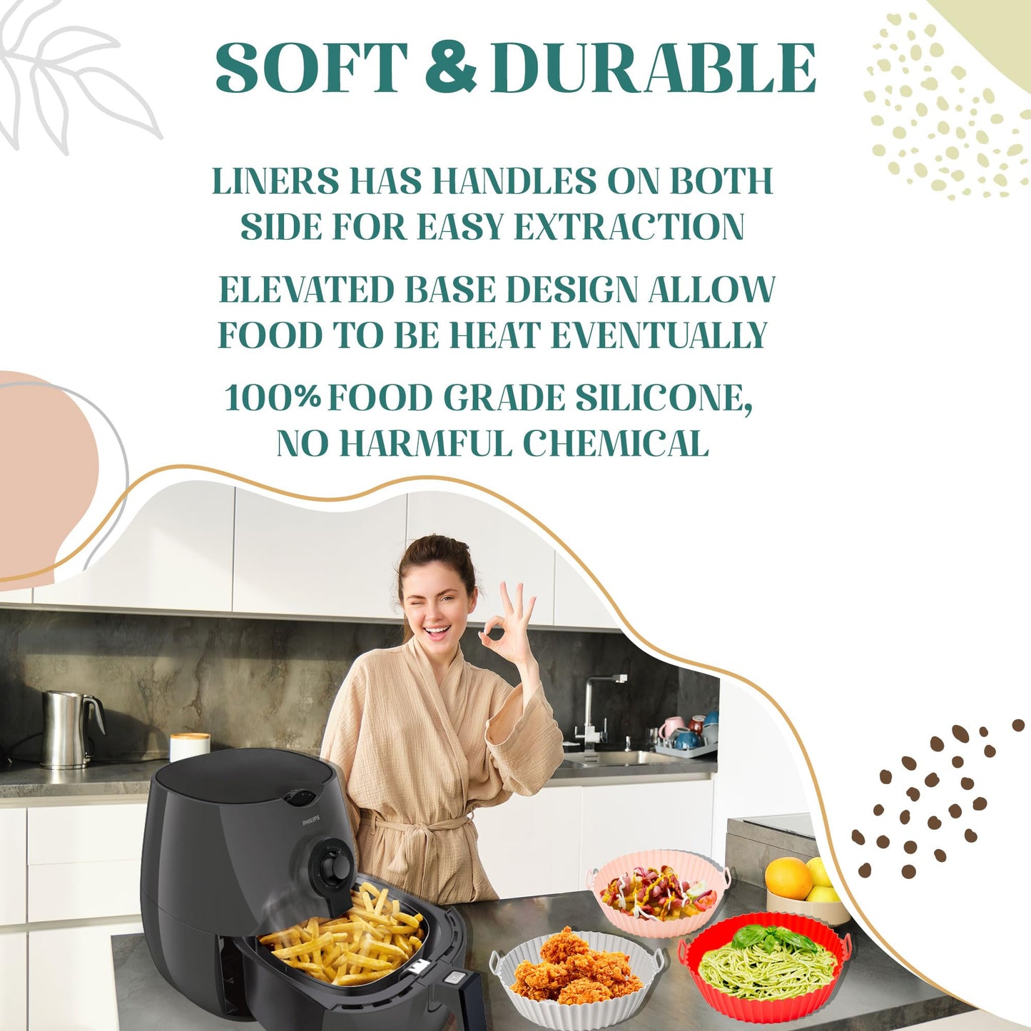 SAMNATE Silicone Air Fryer Liners – 4pcs Reusable Set