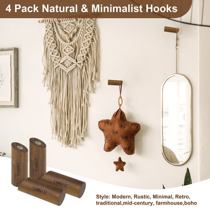 SAMNATE Elegant Wooden Coat Hooks - Wall Mounted Solid Oak Rack with Pegs for Hanging Coats, Towels, and Accessories