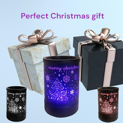 SAMNATE Electric Wax Melt Warmer Black metal Oil Burner lamp Fragrance Scented Melter with 7 Colors LED Changing Light Replacement Silicone Tray for living home (Xmas Pattern)