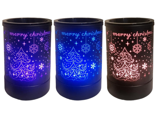 SAMNATE Electric Wax Melt Warmer Black metal Oil Burner lamp Fragrance Scented Melter with 7 Colors LED Changing Light Replacement Silicone Tray for living home (Xmas Pattern)